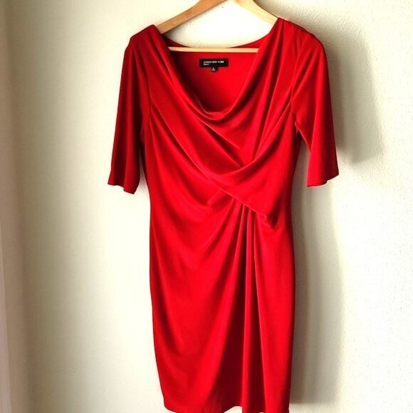 Jones New York red pullover midi dress short sleeve Sz 8 office siren cocktails - Picture 1 of 14